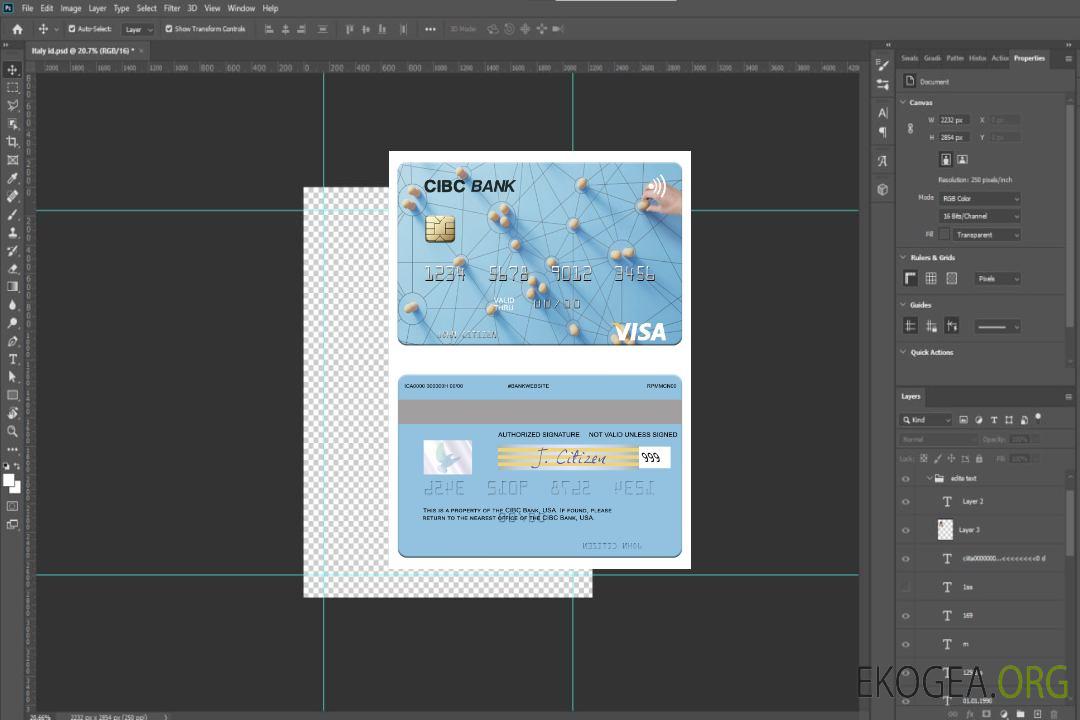 Carte visa de la Banque CIBC aux États-Unis template